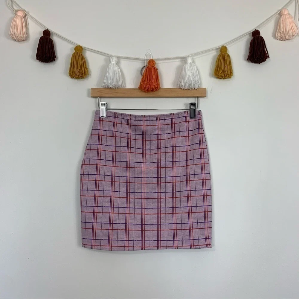 Just Polly Purple Red Plaid Mini Skirt Size 0